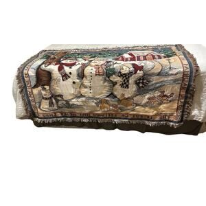 Vintage Goodwin Weavers Est. 1812 Snowmen Snow Men  Christmas Holiday Blanket
